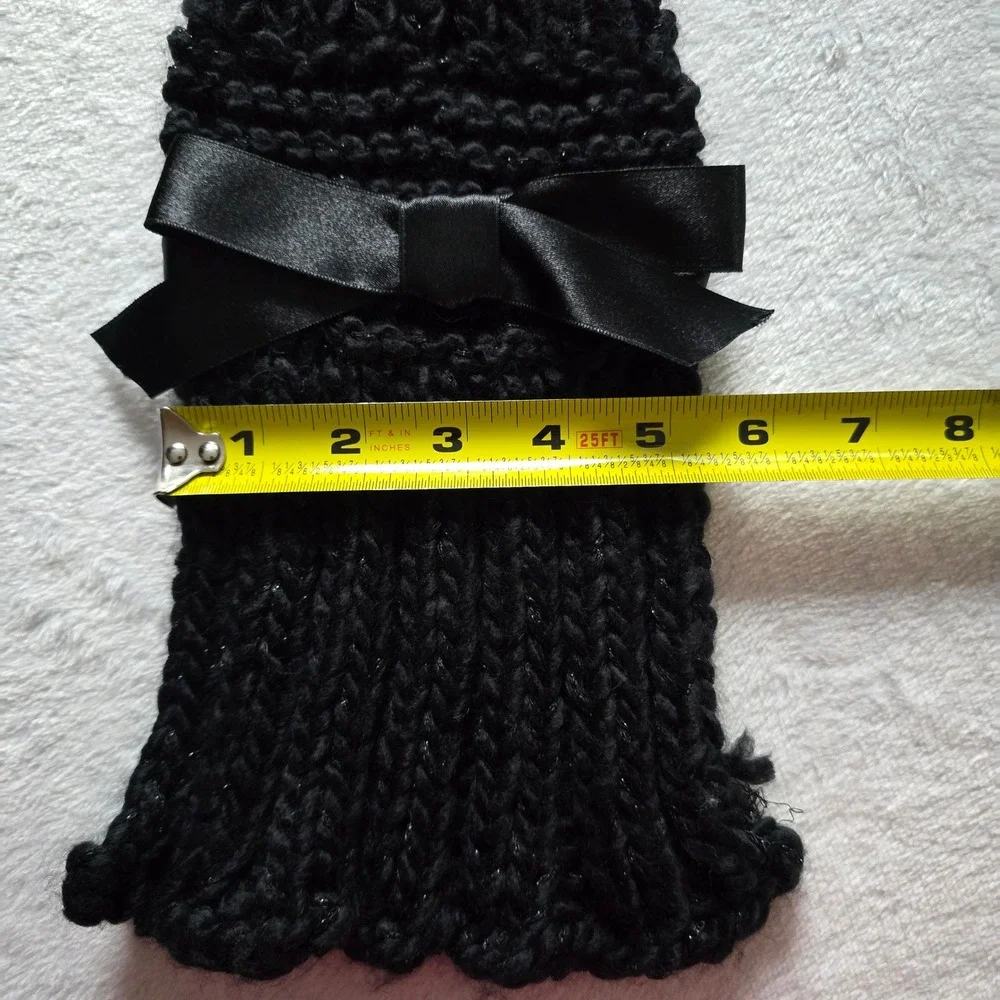 Fossil Lacey Lurex Black Chunky Knit Scarf with Satin Bows Metallic CW4003001